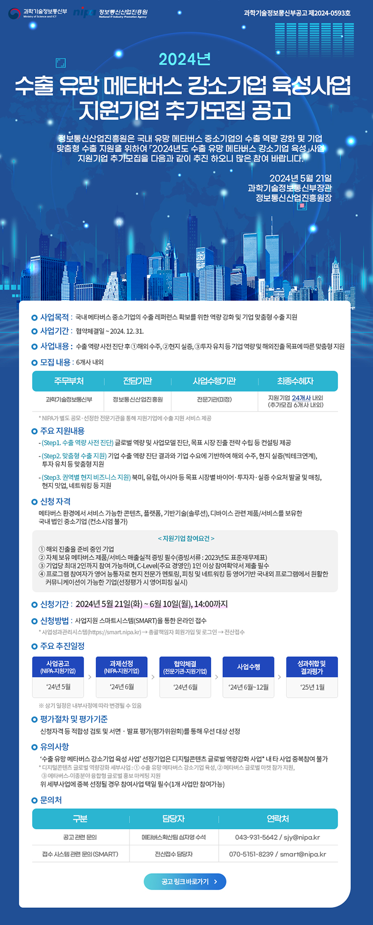 [과학기술정보통신부] 2024년 『수출 유망 메타버스 강소기업 육성』 사업 지원기업 추가모집 공고